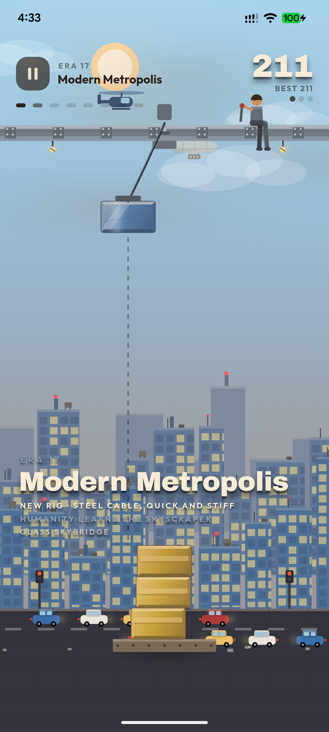 Stack Odyssey — Modern Metropolis, a glass block over a city skyline